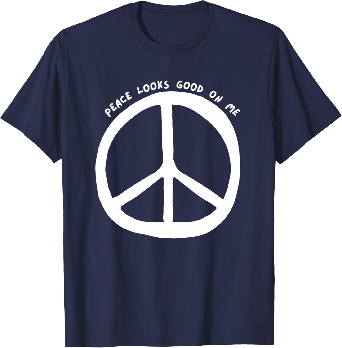 Peace Looks Good on Me Retro Graphic Boho Peace Sign T-Shirt - T-Shirt | Navy
