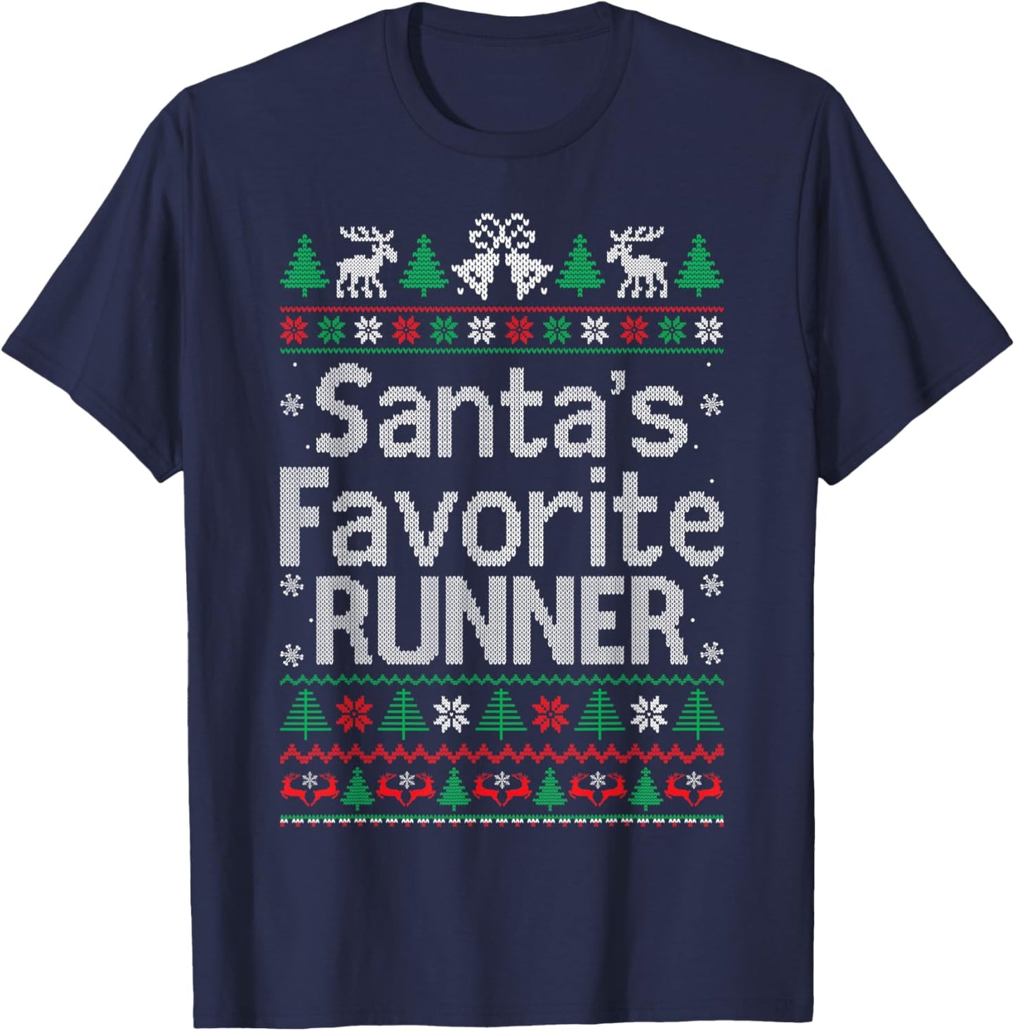 Santa Favorite Runner Running Christmas Sweater Ugly Xmas T-Shirt - T-Shirt | Navy