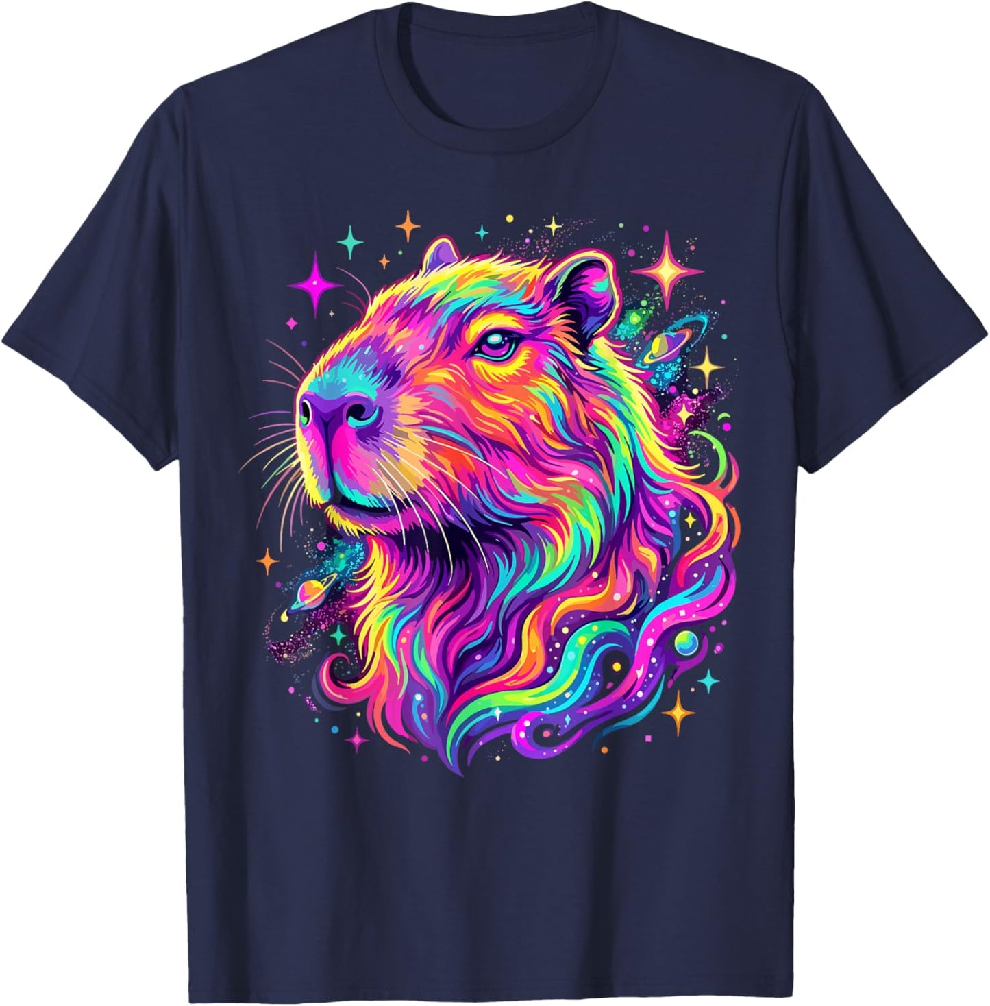 Colorful Rainbow Capybara T-Shirt - T-Shirt | Navy