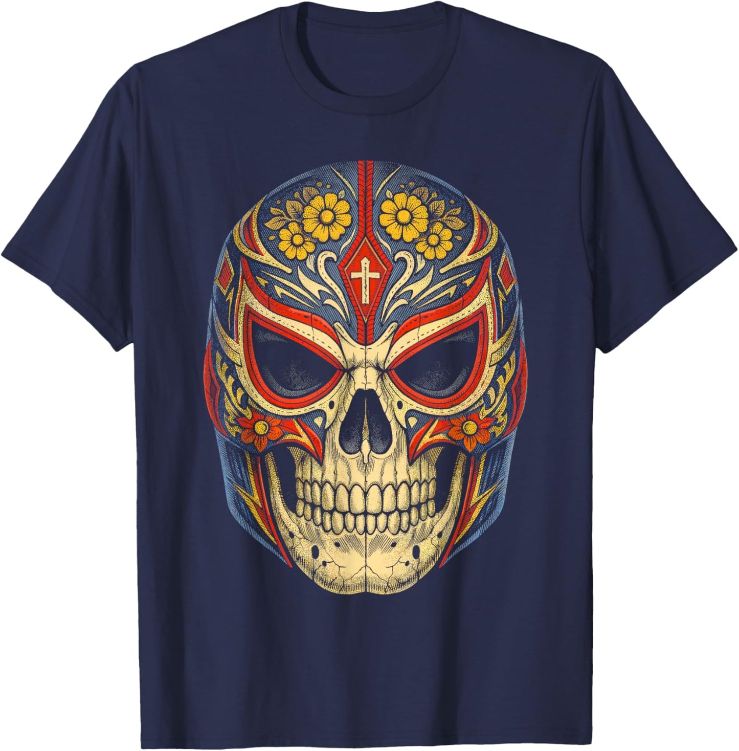 Lucha Libre Luchador Dias De Los Muertos T-Shirt - T-Shirt | Navy