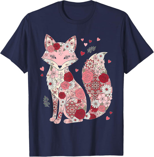Love Fox Valentine Cute Foxes Lover Valentines Day T-Shirt - T-Shirt | Navy