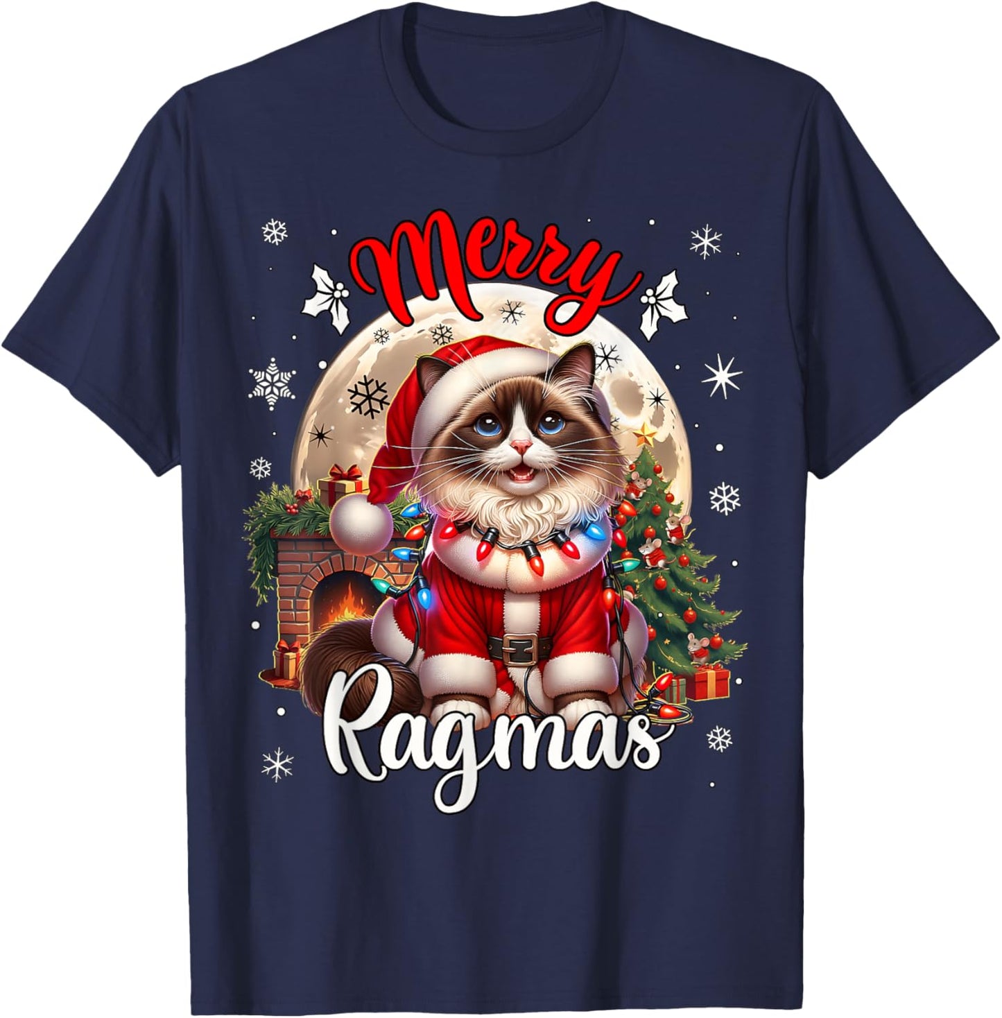 Ragdoll Cat Christmas Costume Ragdoll Xmas Cat T-Shirt - T-Shirt | Navy