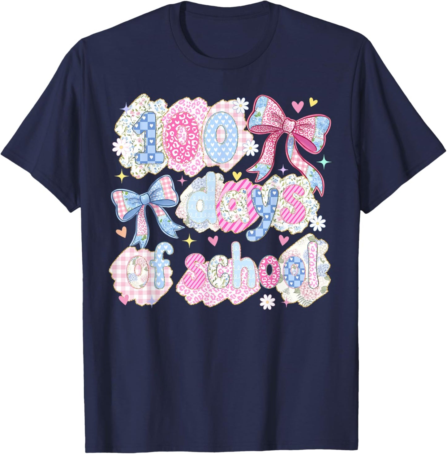 100 Days of School Coquette Bow Girls 100th Day of School T-Shirt - T-Shirt | Navy