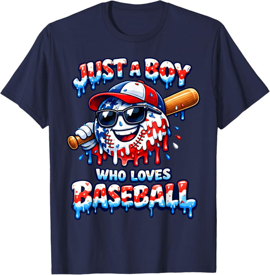 Just A Boy Who Loves Baseball Patriotic Drip for Youth Boys T-Shirt - T-Shirt | Navy