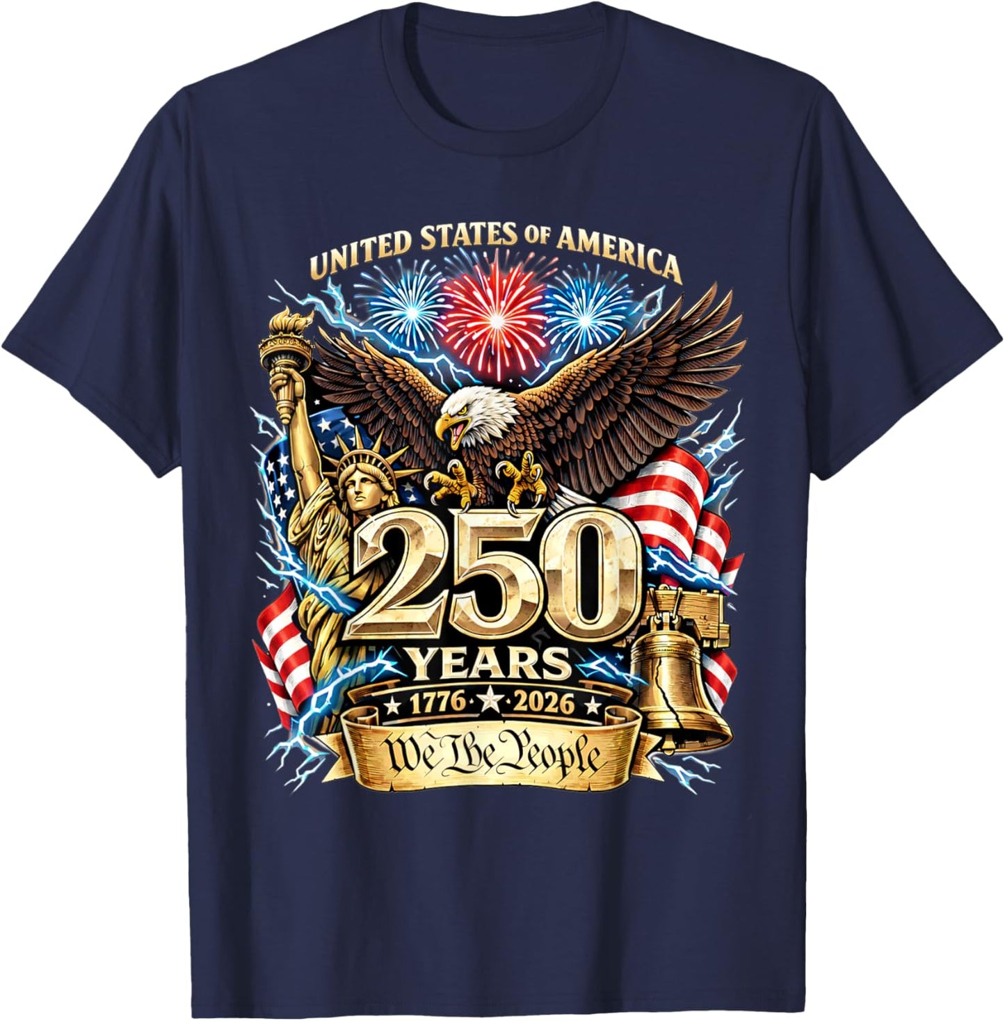 Vintage We The People 250 Years Freedom 1776-2026 Men Women T-Shirt - T-Shirt | Navy