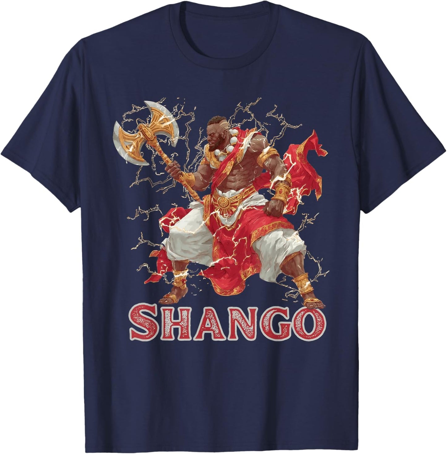 Shango African God of Yoruba Mythic Battle Art T-Shirt - T-Shirt | Navy