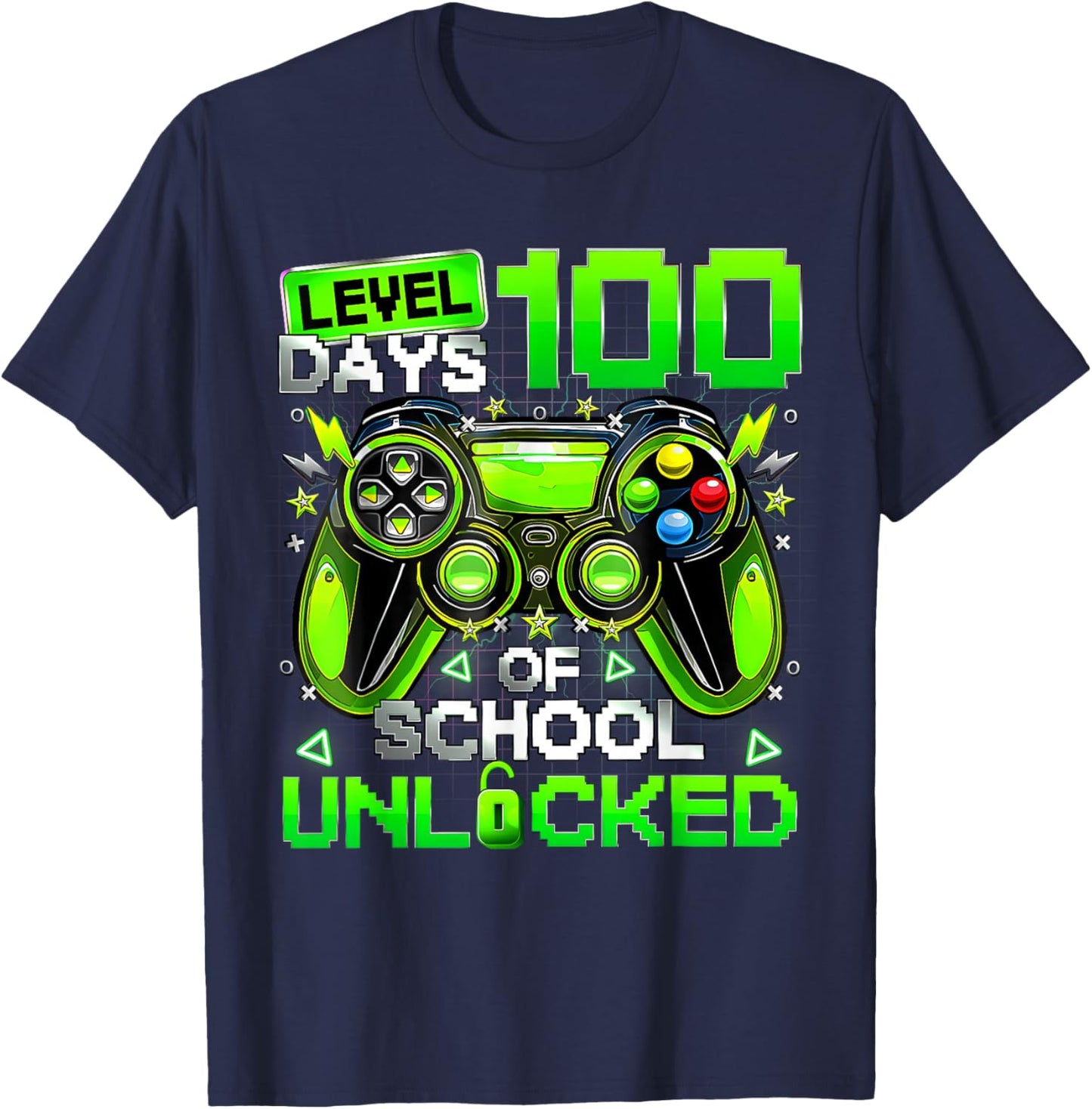 Level 100 Days of School Unlocked Funny Video Games Boy Kids T-Shirt - T-Shirt | Navy