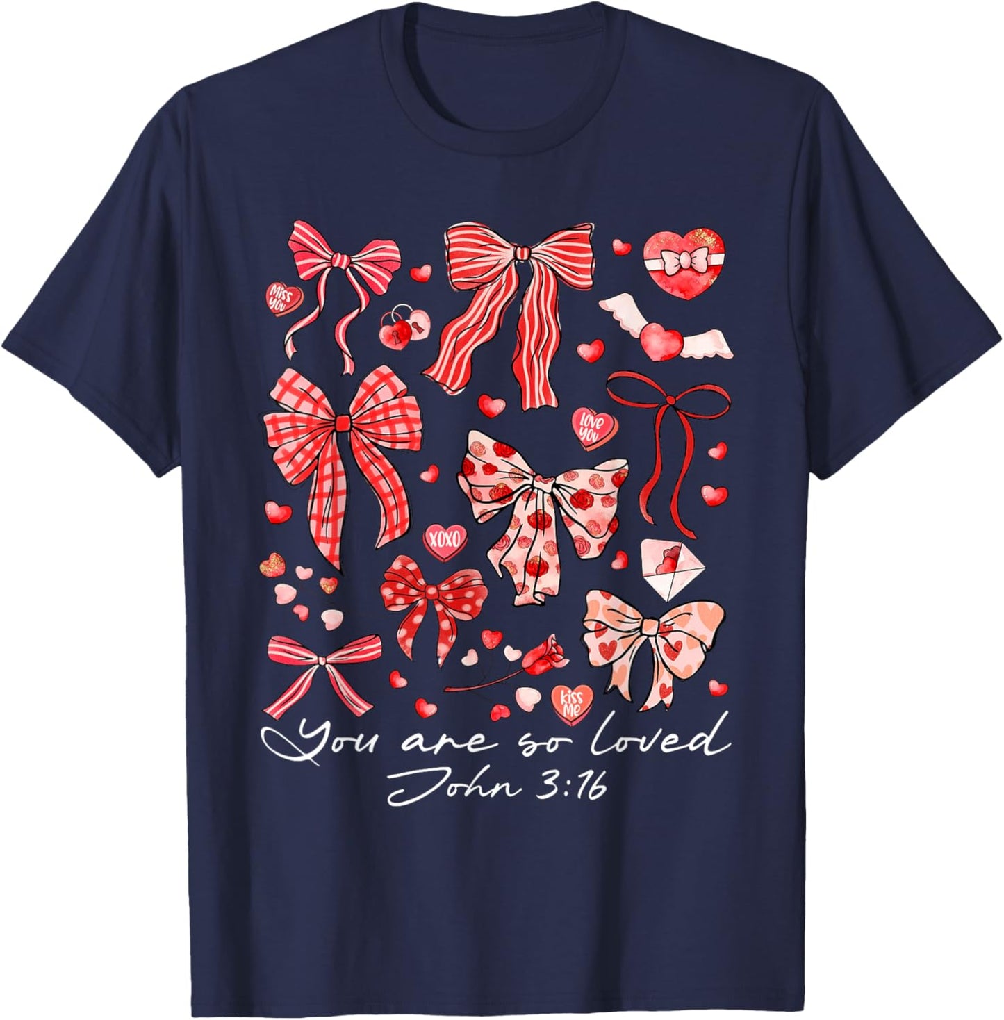 You are So Loved John 3:16 Christian Coquette Pink Bow T-Shirt - T-Shirt | Navy