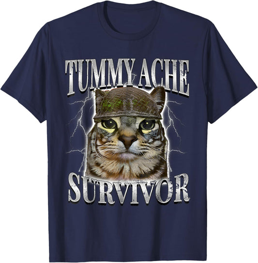 Cats Tummy Ache Survivor Shirt - Cats Tummy Ache Survivor T-Shirt - T-Shirt | Navy
