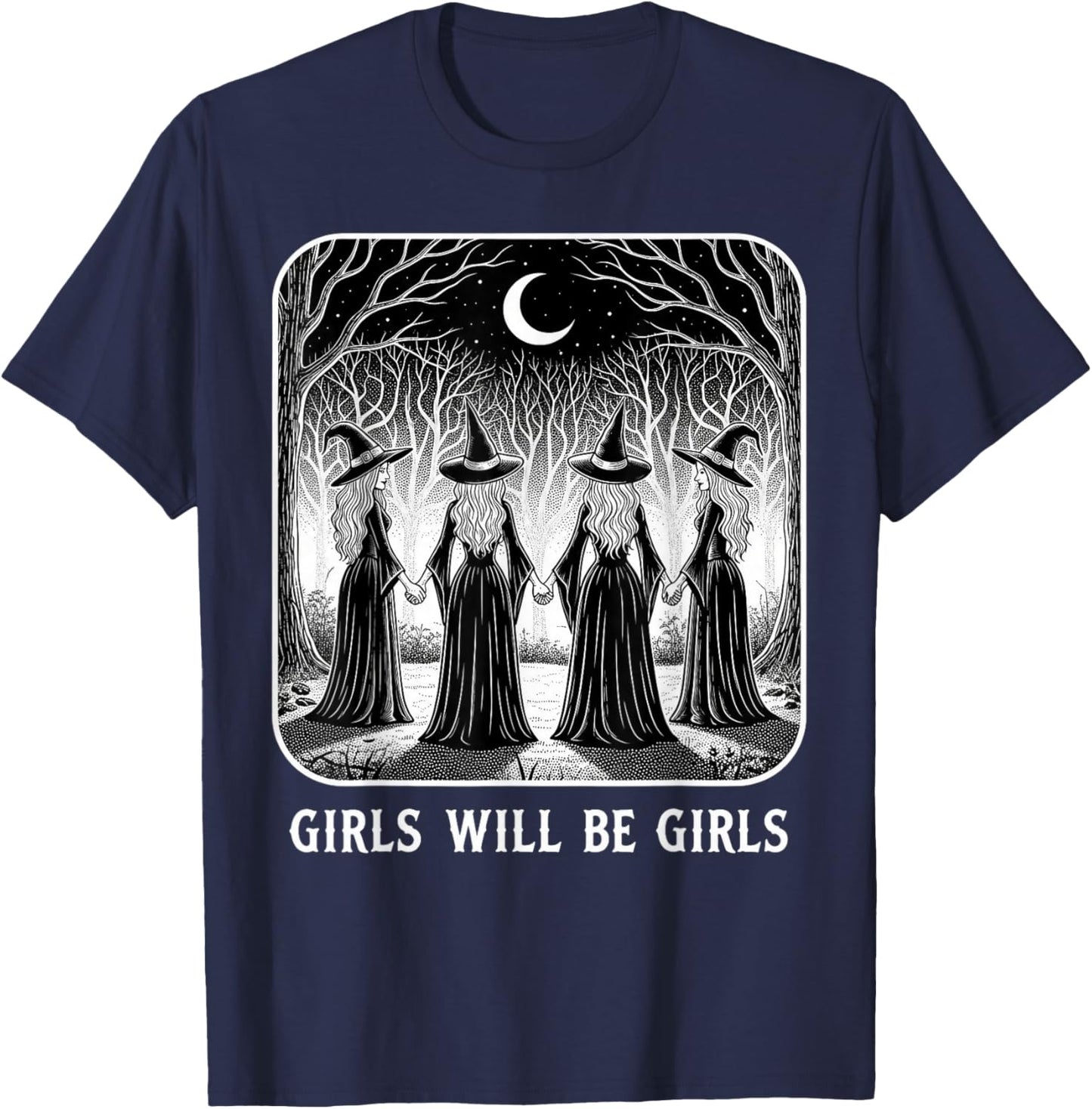 Girls Witchcraft Moon Goth Girl Occult T-Shirt - T-Shirt | Navy
