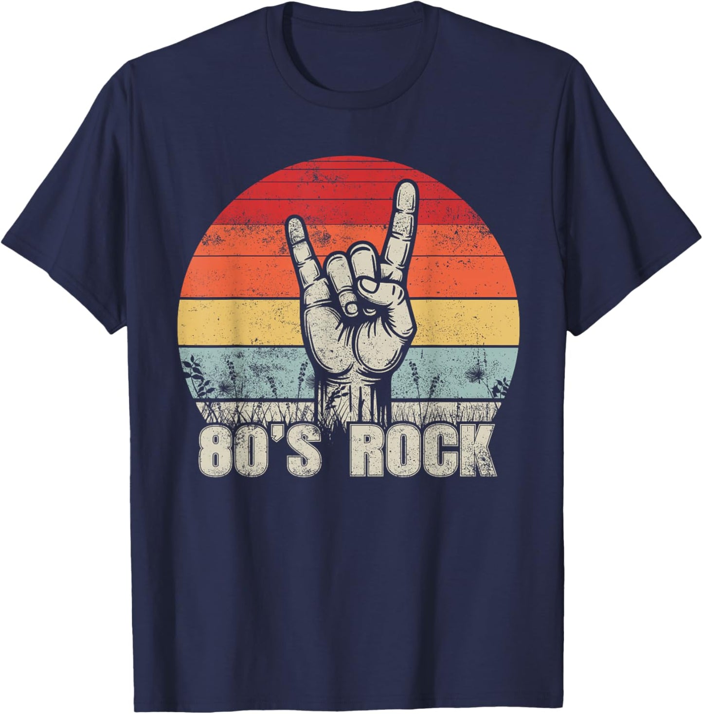 80's Rock Retro Outfit Hand Sign Vintage Style 1980s Party T-Shirt - T-Shirt | Navy