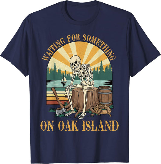 Waiting for Something On Oak Island Mystery Skeleton Graphic T-Shirt - T-Shirt | Navy