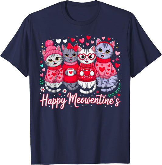 Happy Meowentines, Valentine Cat Lovers T-Shirt - T-Shirt | Navy