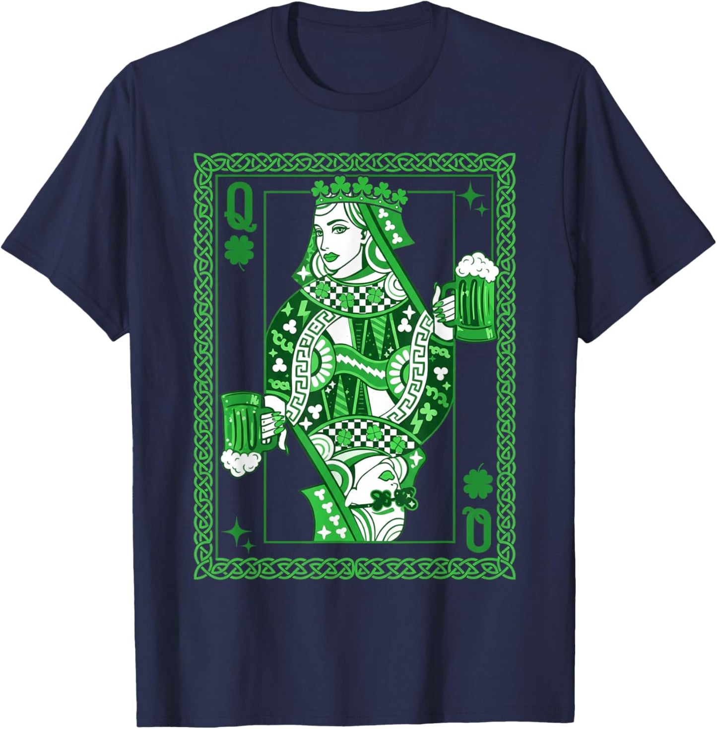 St Patrick’s Day Shamrock Queen Card Irish Beer Playing Card T-Shirt - T-Shirt | Navy