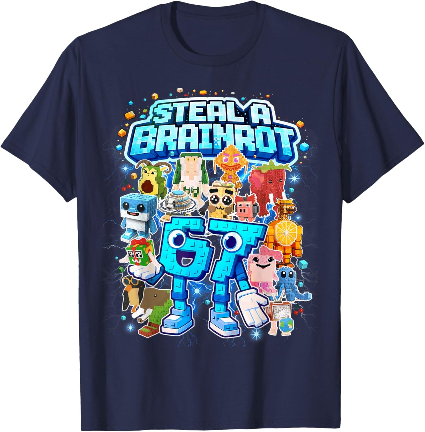 Six Seven 67 Steal a Brainrot Meme Funny Gifts for Kids Boys T-Shirt - T-Shirt | Navy