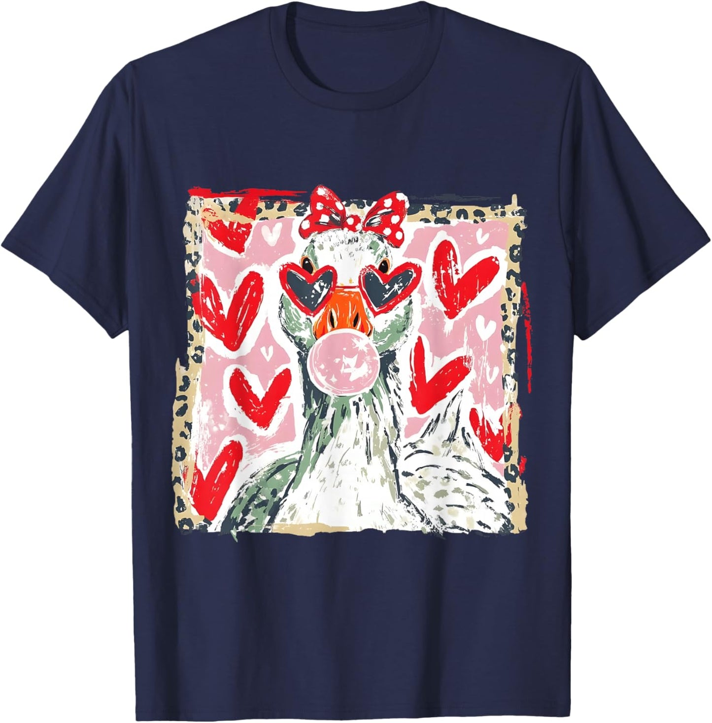 Leopard Valentine's Day Goose Cute Goose Lover Love Quote T-Shirt - T-Shirt | Navy