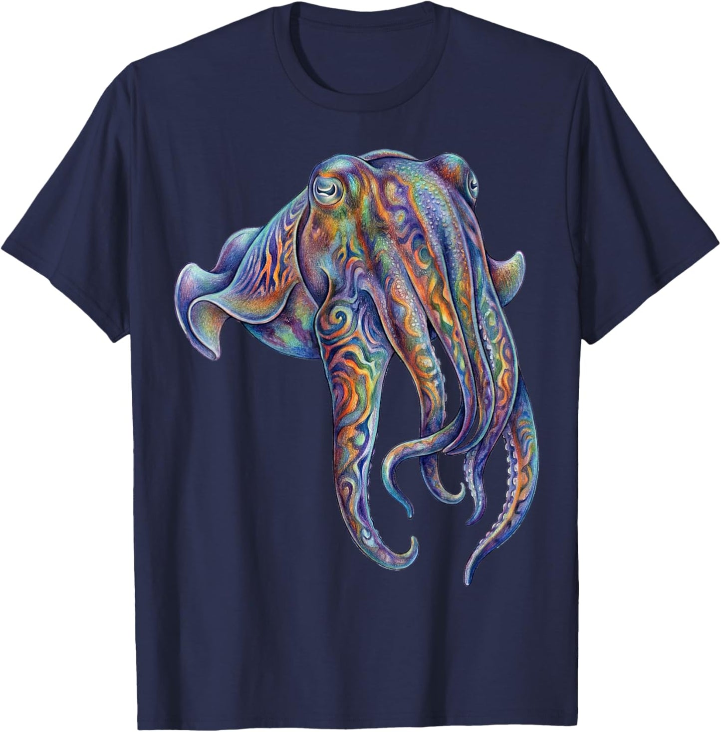 Cuttlefish Abstract Ocean Art Marine Life Colorful T-Shirt - T-Shirt | Navy