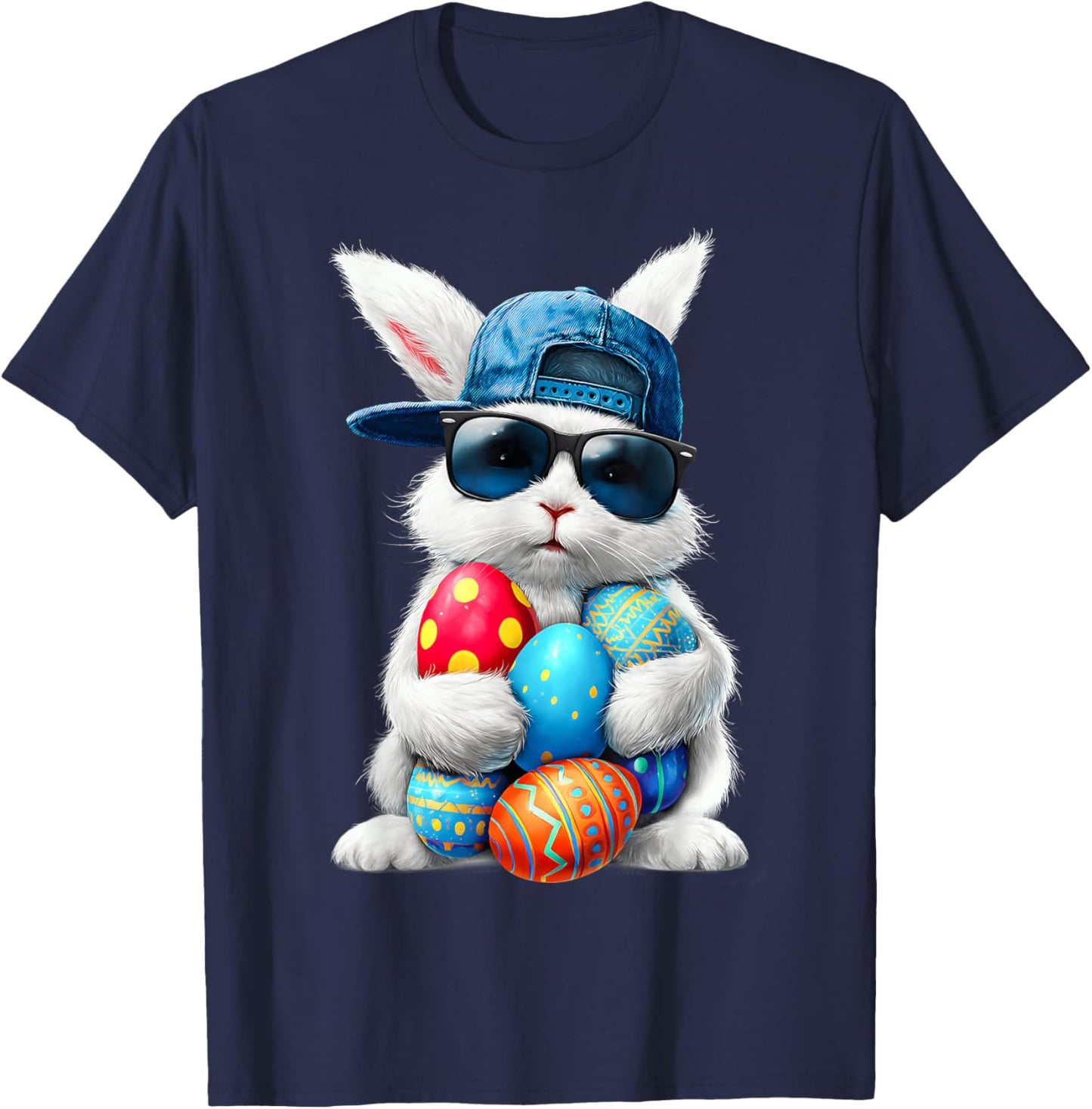 Happy Easter Day Eggs Bunny Boys Girls Kids T-Shirt - T-Shirt | Navy