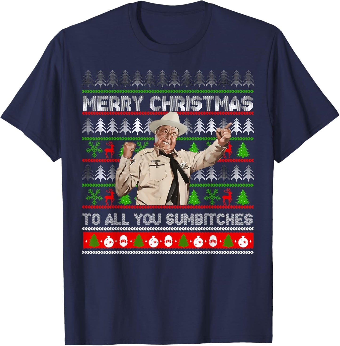 Merry Christmas to All You Sumbitches Ugly Sweater Retro T-Shirt - T-Shirt | Navy