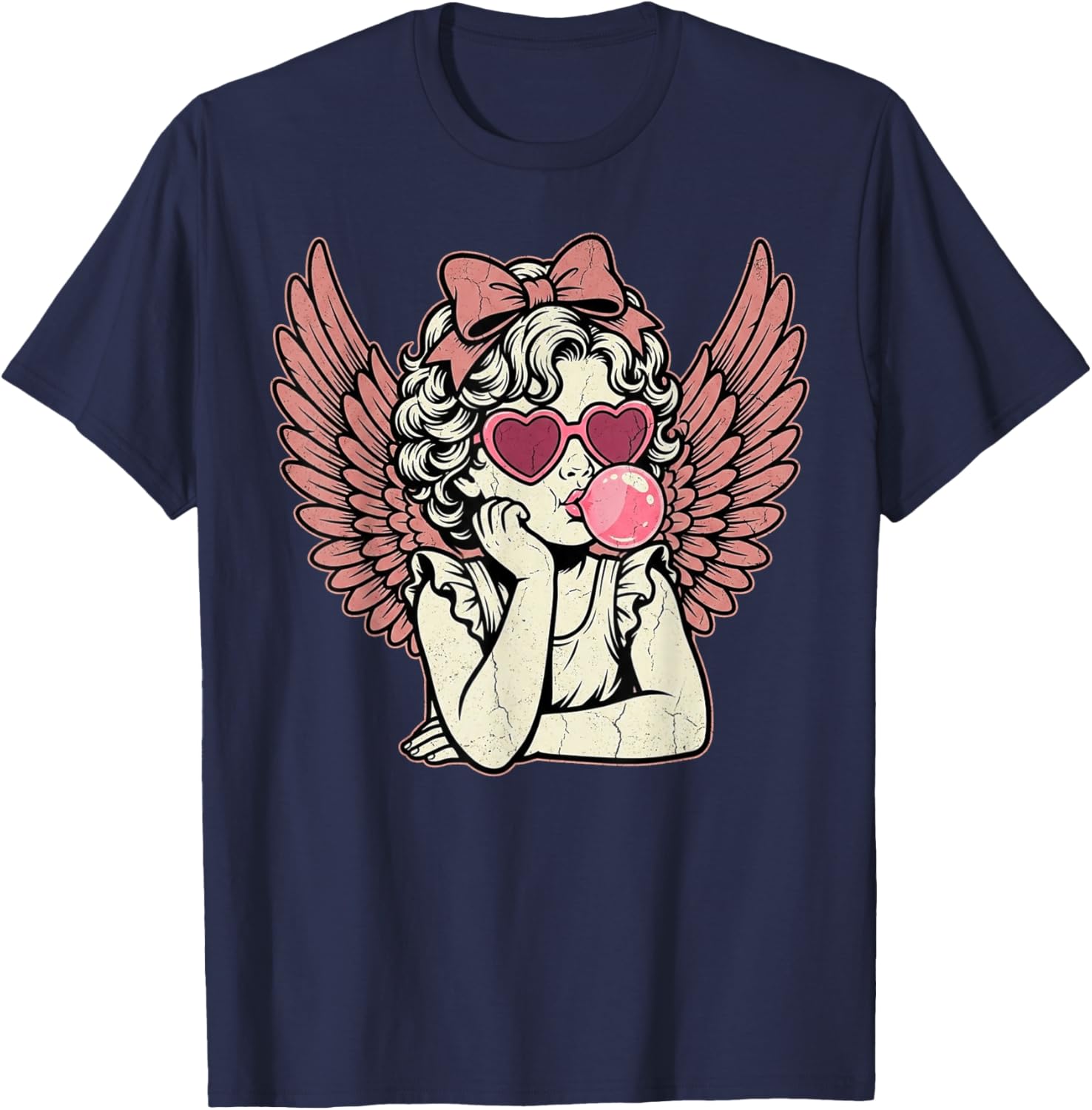 Retro Cupid Valentine Day Cute Vintage Cupid Blowing Bubble T-Shirt - T-Shirt | Navy