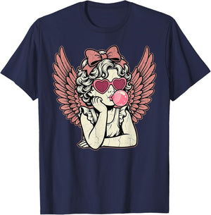 Retro Cupid Valentine Day Cute Vintage Cupid Blowing Bubble T-Shirt - T-Shirt | Navy