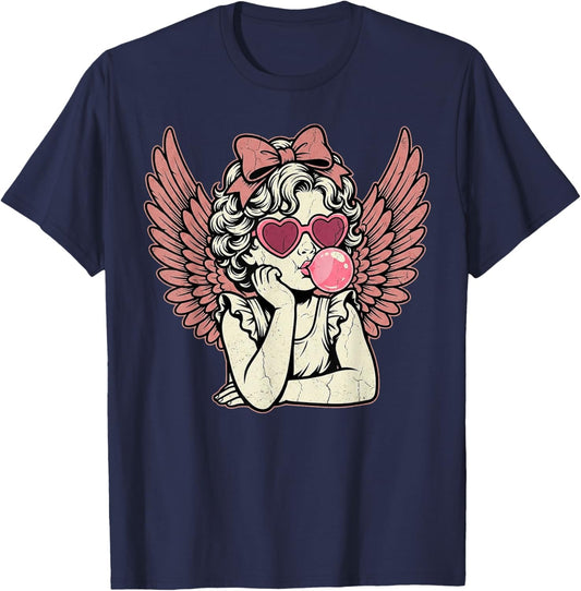 Retro Cupid Valentine Day Cute Vintage Cupid Blowing Bubble T-Shirt - T-Shirt | Navy