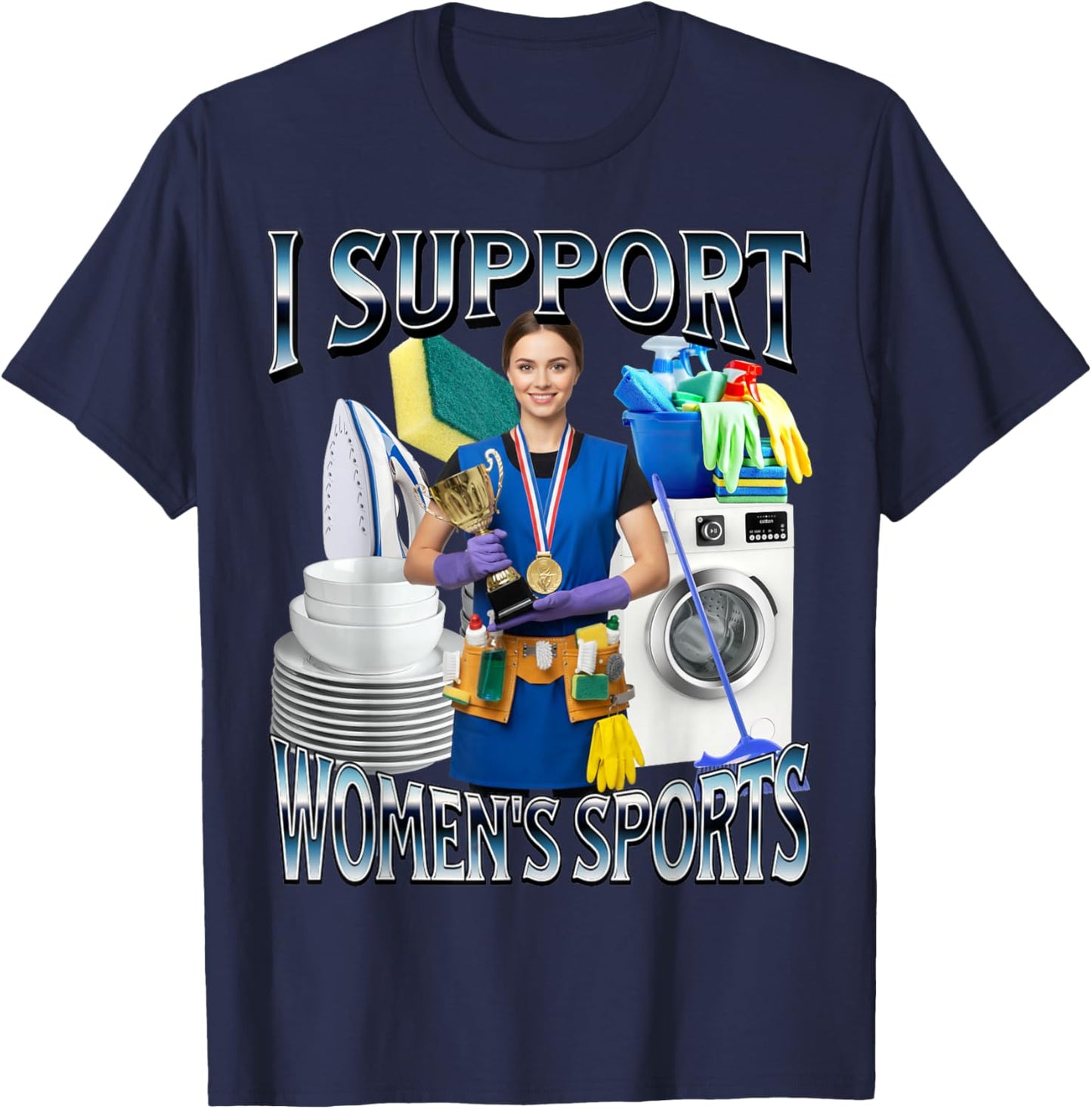 I Support Women's Sports Unwearable Aduld Humor Bootleg T-Shirt - T-Shirt | Navy