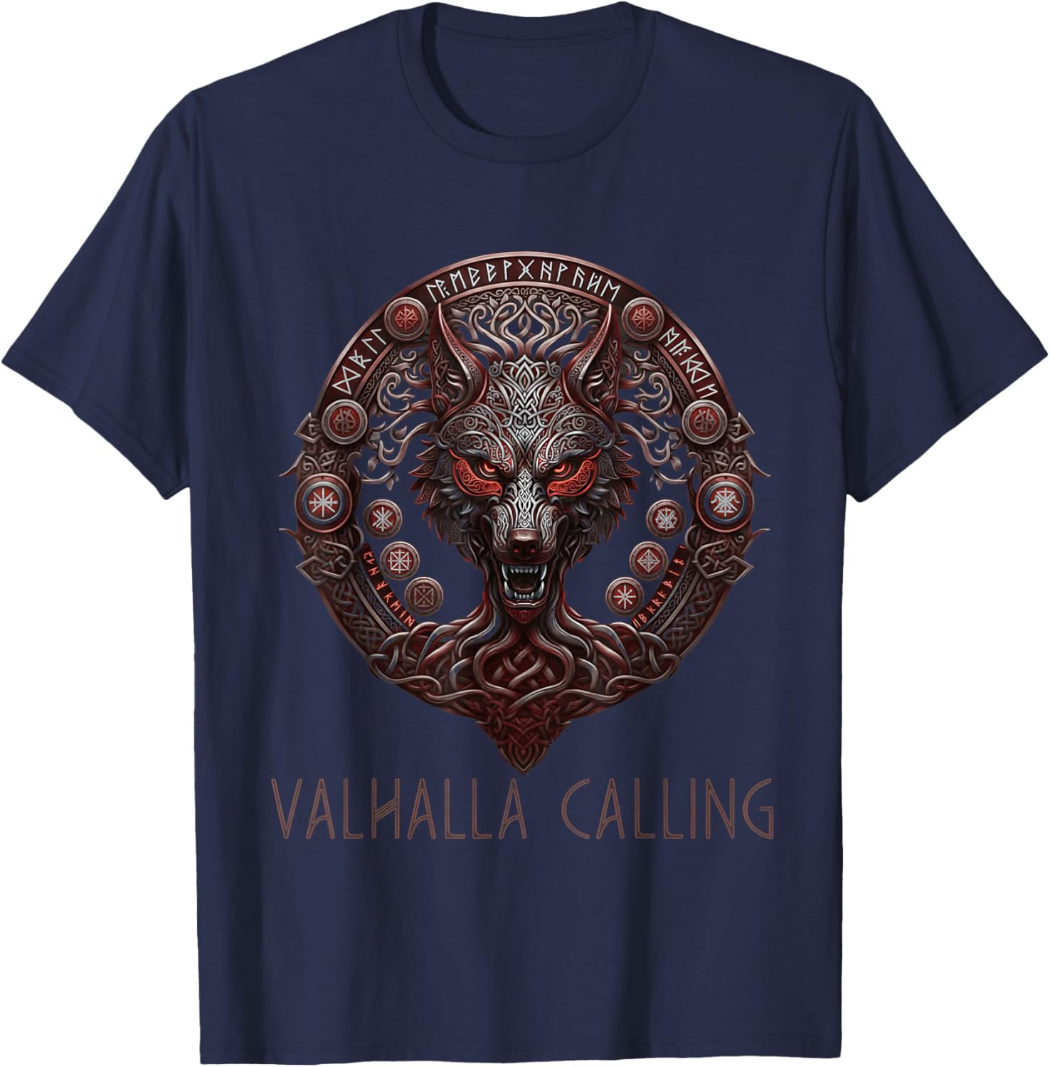Wolf of Odin Roots Tree of Life Valhalla Calling Celtic T-Shirt - T-Shirt | Navy