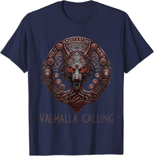 Wolf of Odin Roots Tree of Life Valhalla Calling Celtic T-Shirt - T-Shirt | Navy