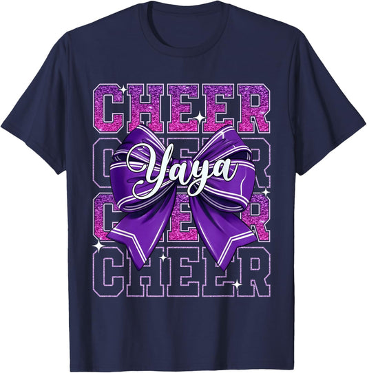 Cheer Yaya Mothers Day Cute Purple Bow Cheerleading Women T-Shirt - T-Shirt | Navy