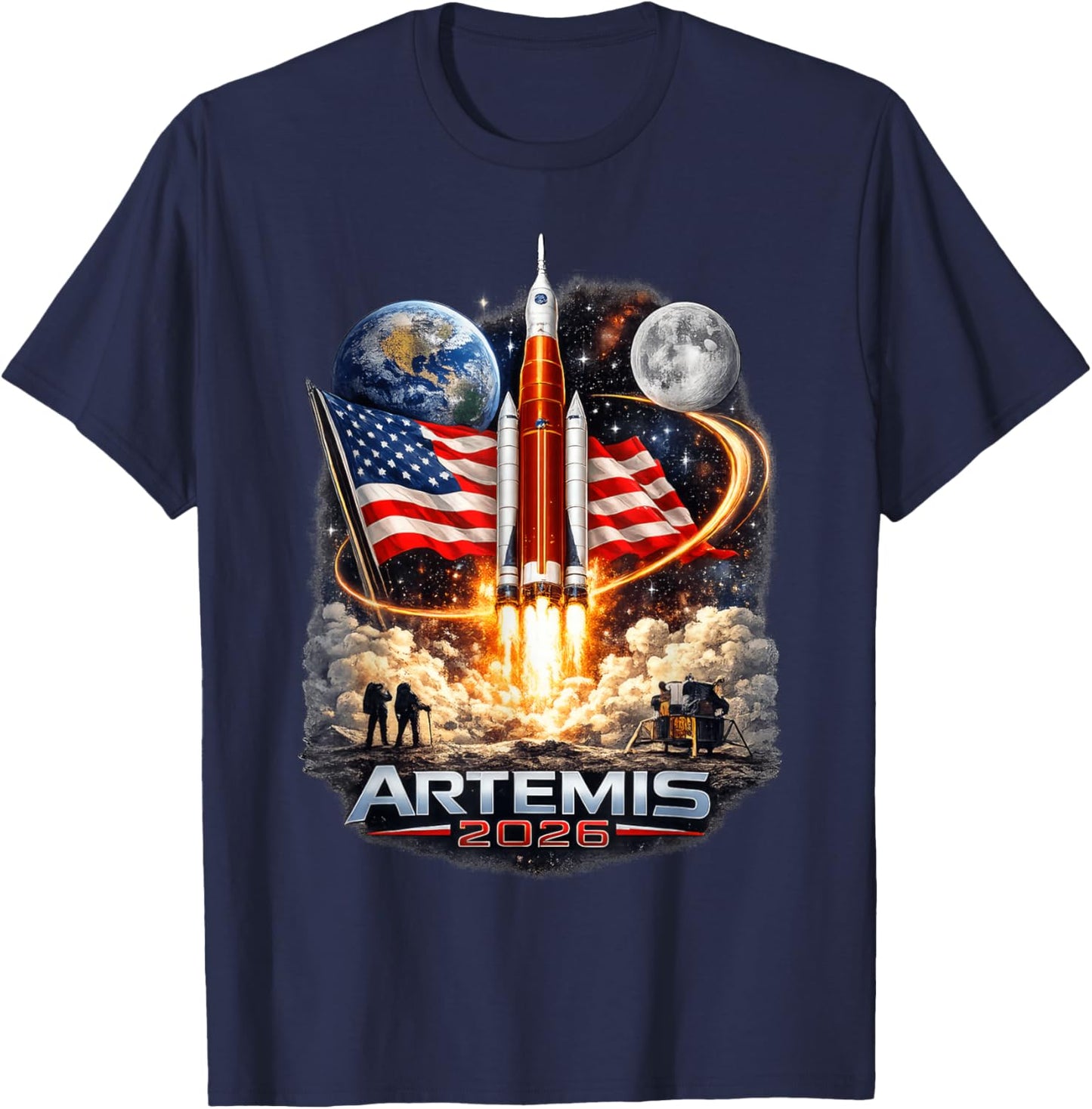 Artemis II Rocket Space Launch Back to The Moon Mission 2026 T-Shirt - T-Shirt | Navy