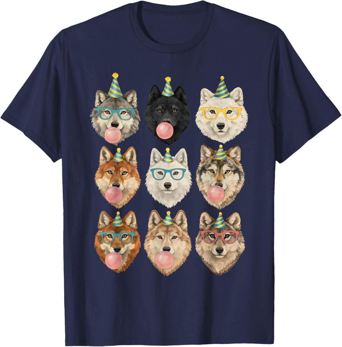 Funny Animal Birthday Party Wolf Zoo Birthday Boys Kids T-Shirt - T-Shirt | Navy