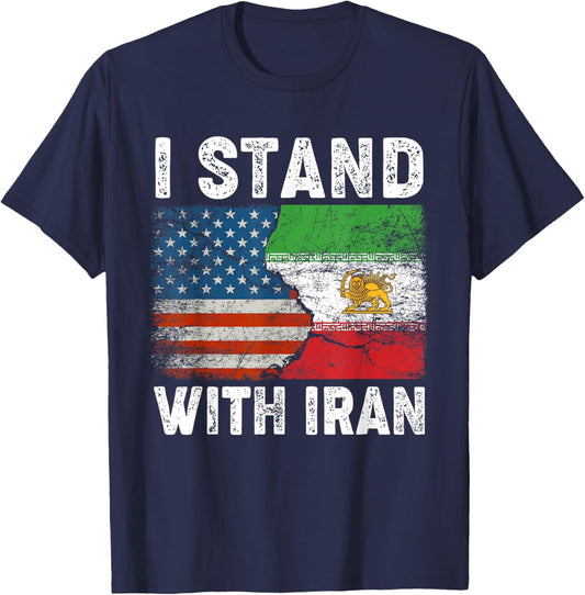 Iranian Flag I Stand with Iran Lion and Sun Flag MIGA Gift T-Shirt - T-Shirt | Navy