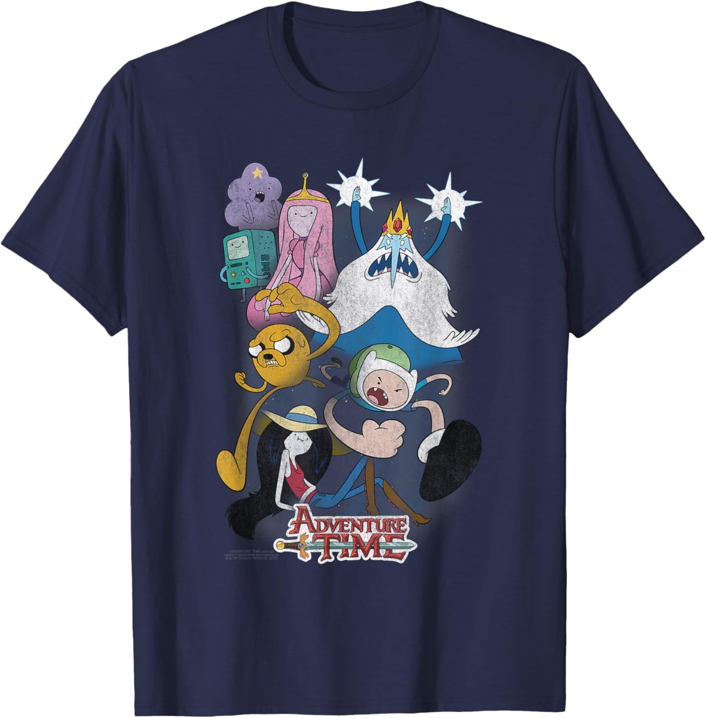 Adventure Time Distressed Cast Collage Cartoon T-Shirt - T-Shirt | Navy