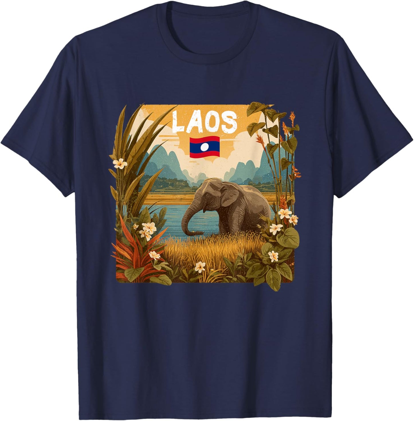 Pretty Elephant Costume with Laos Nature Costume T-Shirt - T-Shirt | Navy
