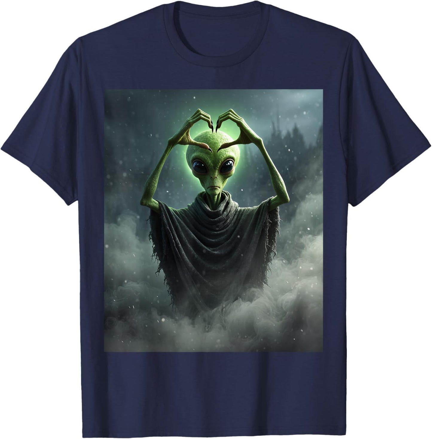 Funny Alien Heart Hands Scary Face Halloween Valentines Day T-Shirt - T-Shirt | Navy