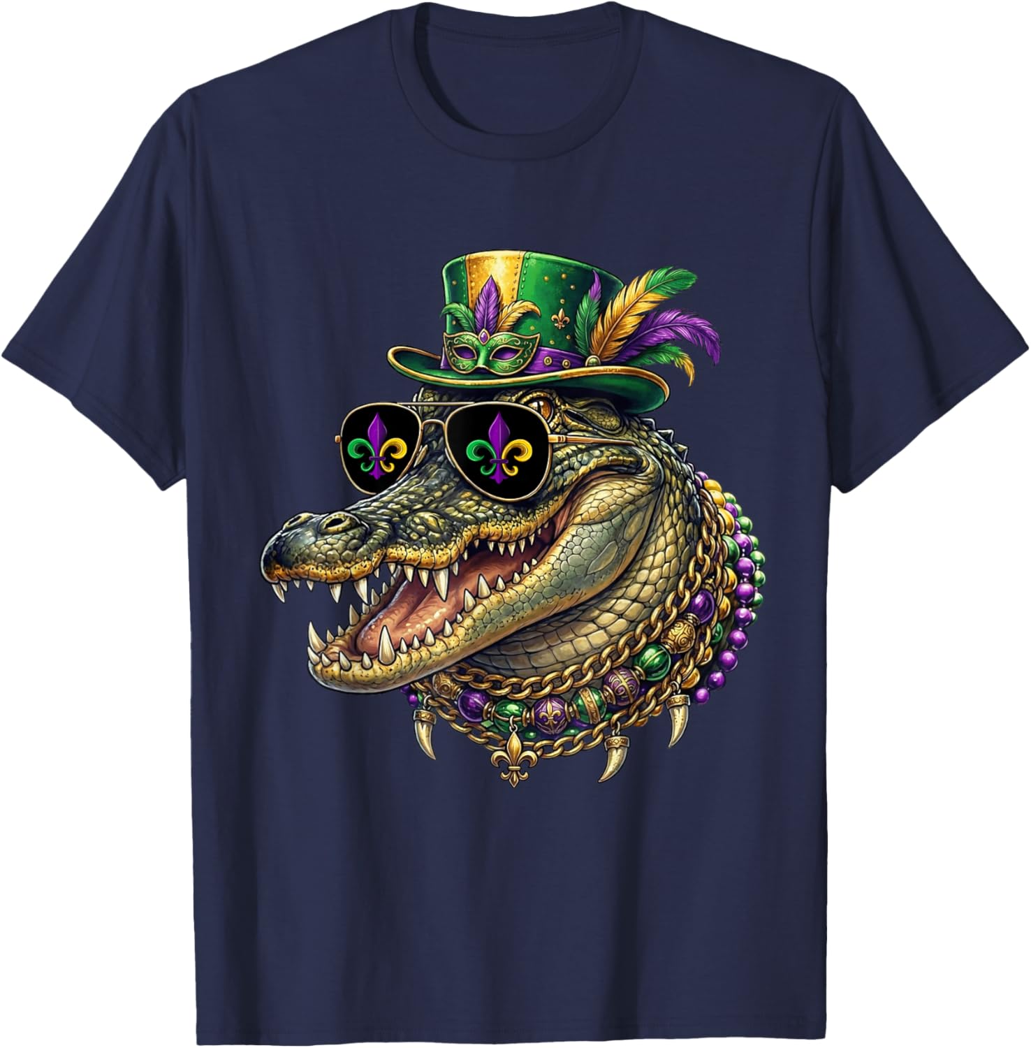 Mardigator Mardi Gras Alligator Costume Funny Mardi Gras T-Shirt - T-Shirt | Navy