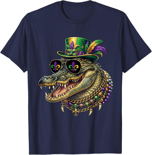 Mardigator Mardi Gras Alligator Costume Funny Mardi Gras T-Shirt - T-Shirt | Navy