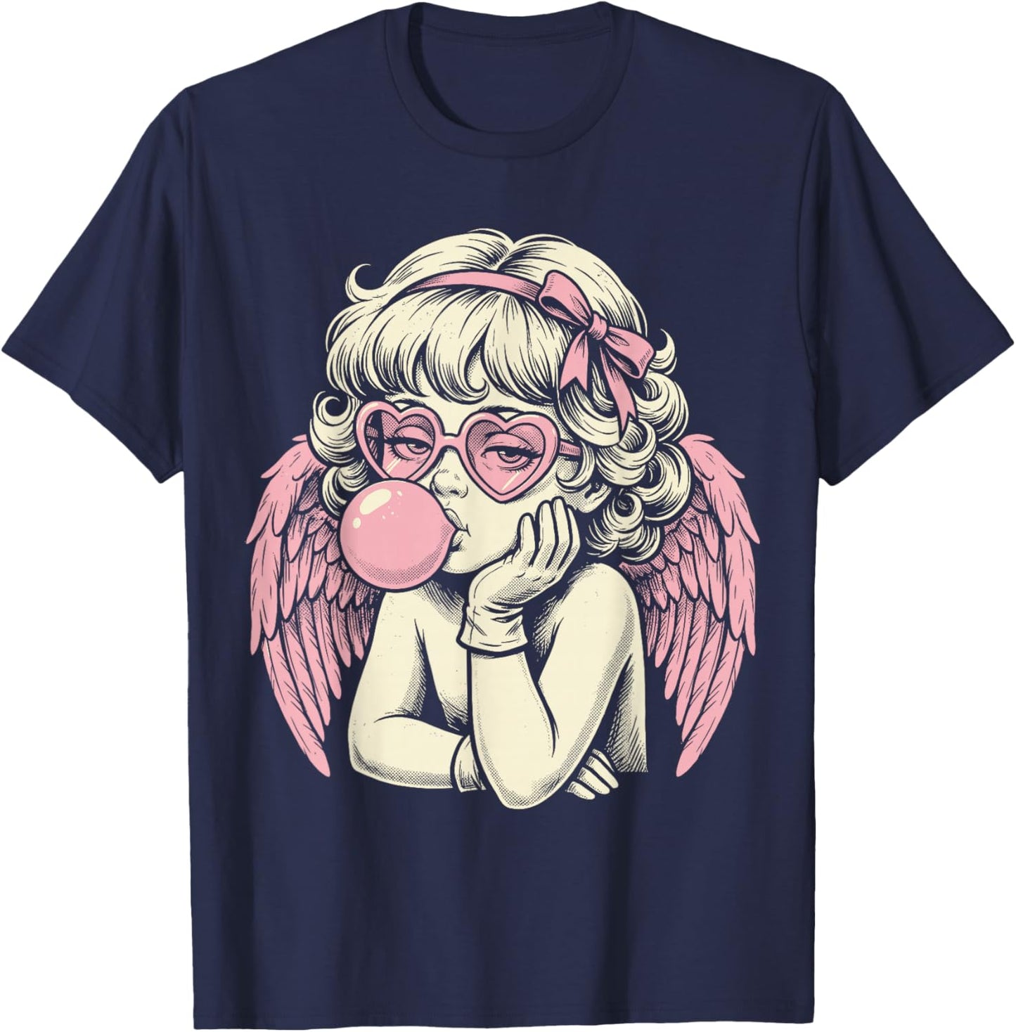 Cute Vintage Cupid Blowing Bubble Gum T-Shirt - T-Shirt | Navy