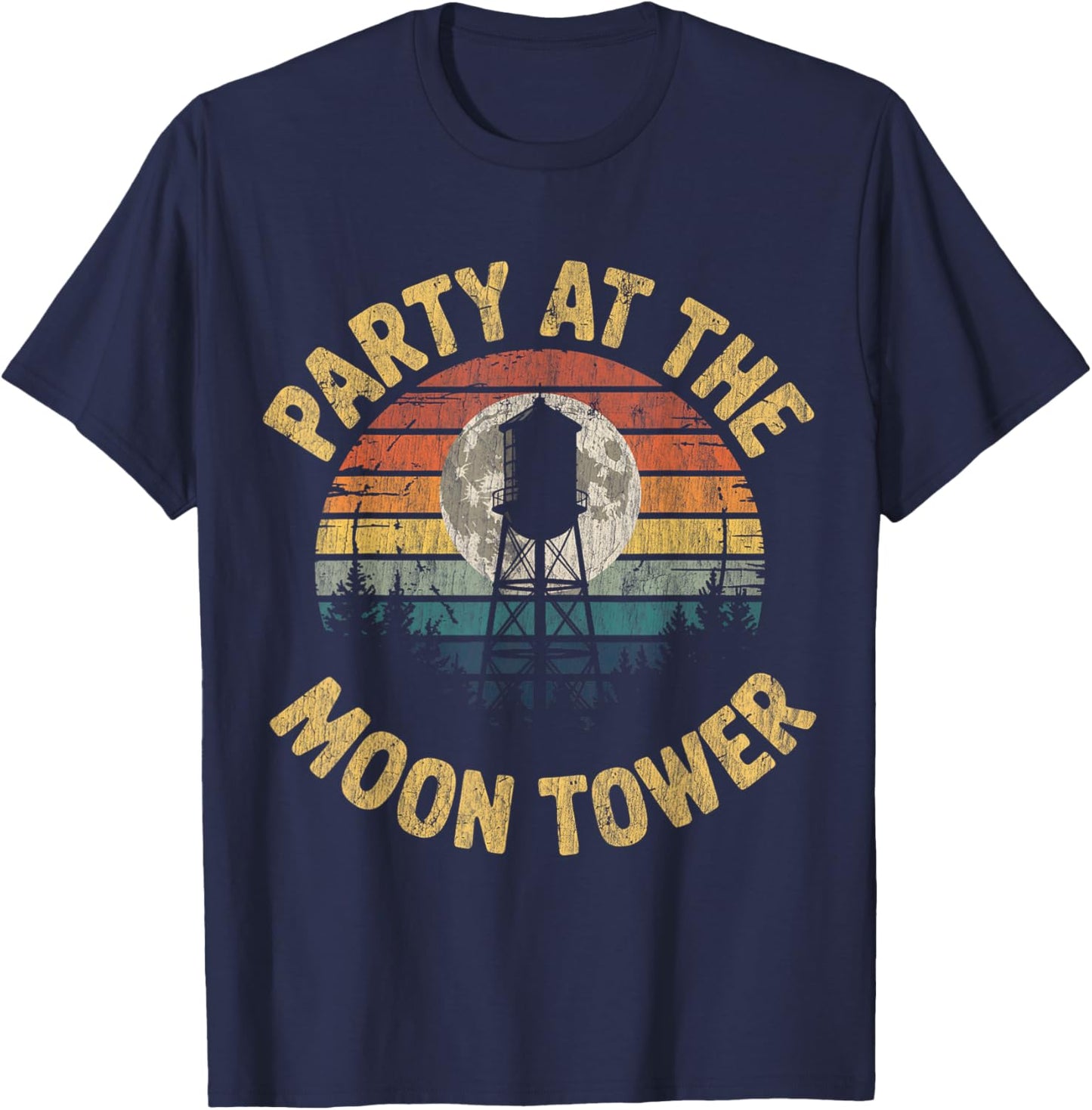 Party at The Moontower Retro Vintage Vibes T-Shirt - T-Shirt | Navy