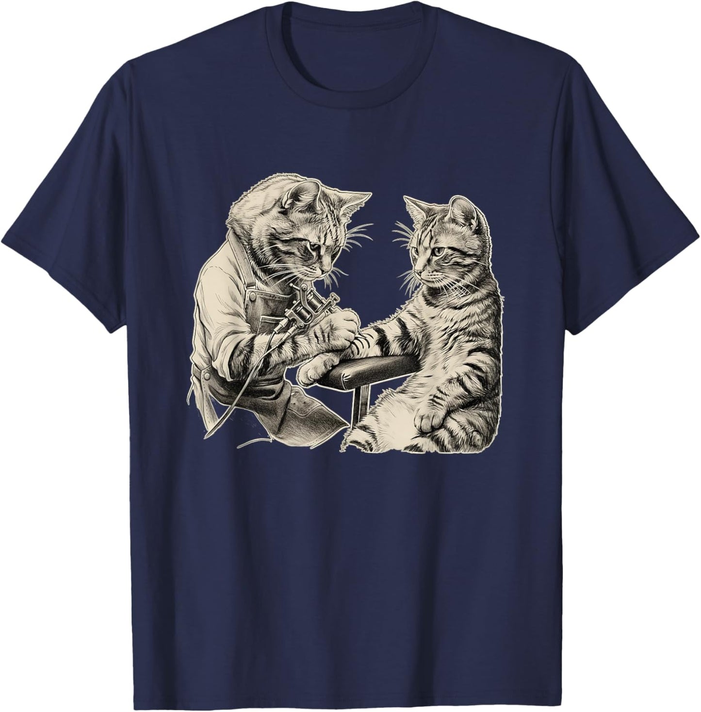Cat Tattooing Cat Funny Meme Inked Kitty Humor Tattoo Artist T-Shirt - T-Shirt | Navy