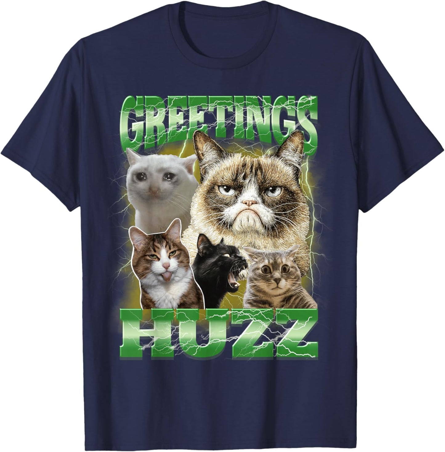 Greetings Huzz Bootleg Cringe CAT Meme Weird Stupid Cats T-Shirt - T-Shirt | Navy