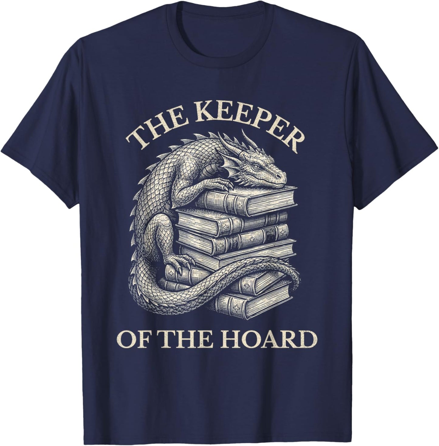 Vintage Dragons & Books Dark Academia Funny Librarian Gift T-Shirt - T-Shirt | Navy