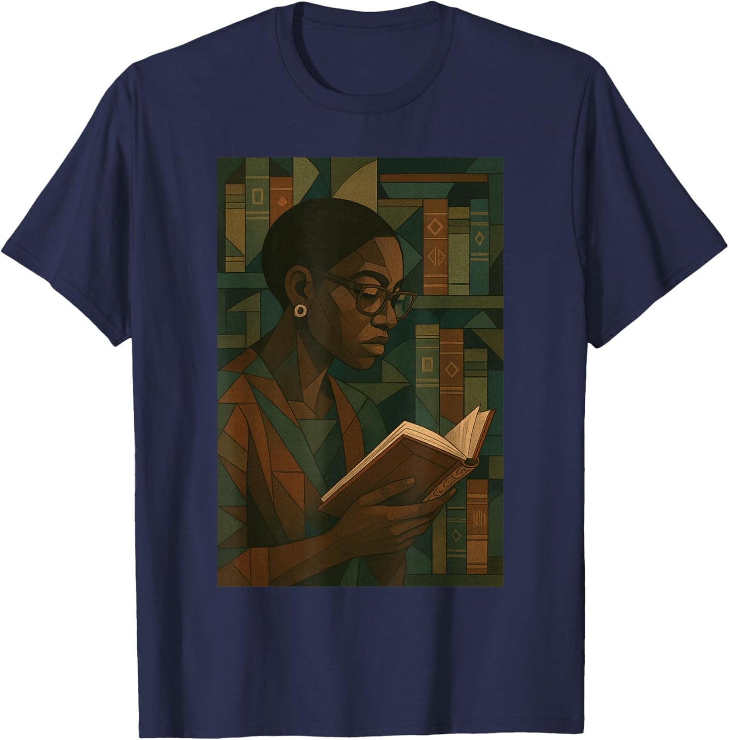 Geometric Black History Educated Women Teacher Book Melanin T-Shirt - T-Shirt | Navy