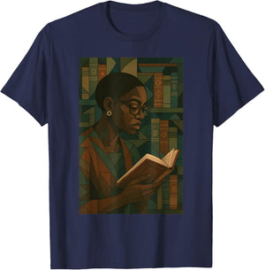 Geometric Black History Educated Women Teacher Book Melanin T-Shirt - T-Shirt | Navy