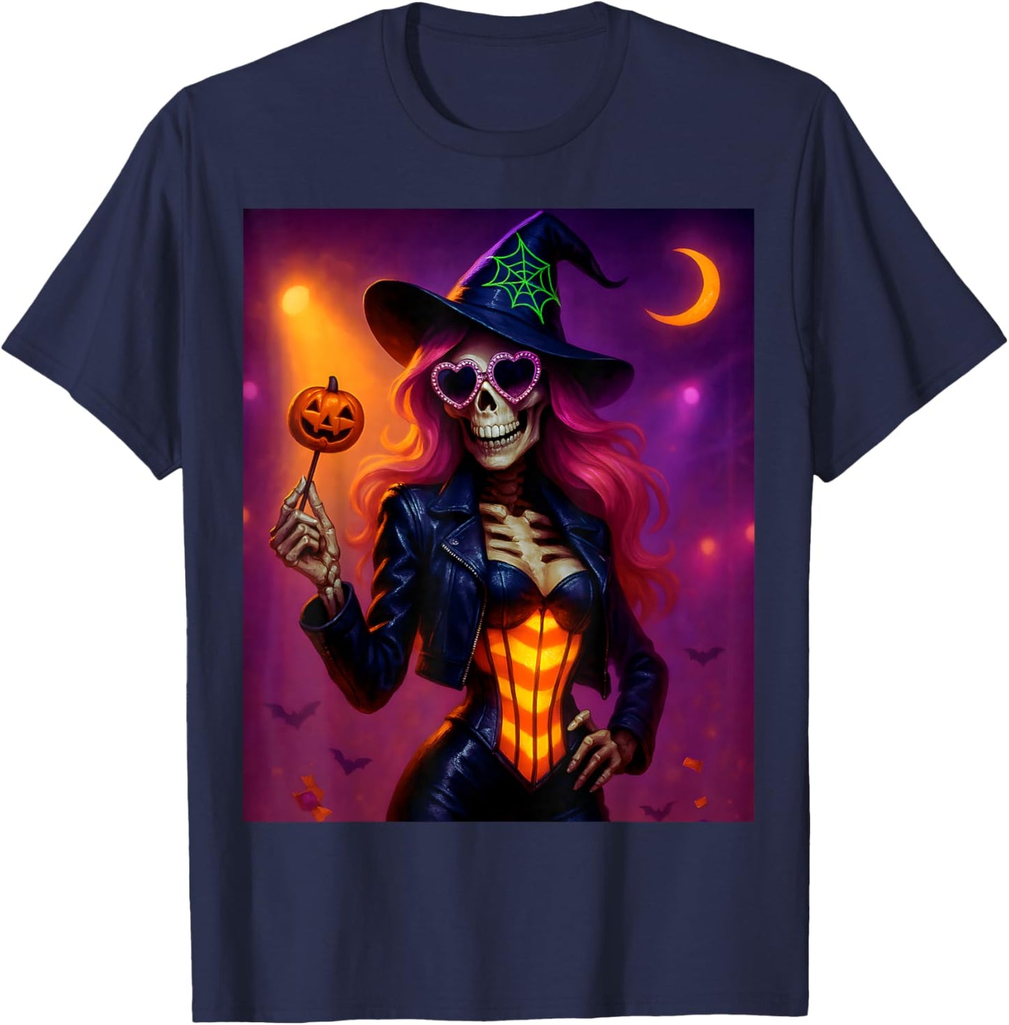 Skeleton Witch Halloween T-Shirt - T-Shirt | Navy