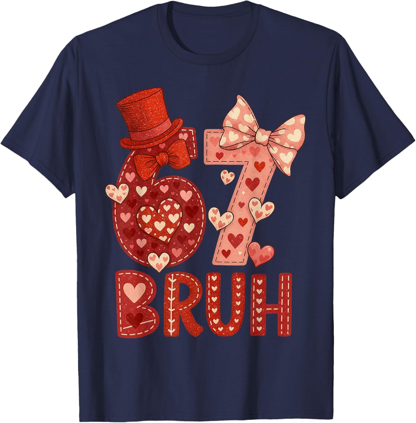 Six Seven 6 7 Valentine Bruh Kids Boys Girls Valentine Meme T-Shirt - T-Shirt | Navy