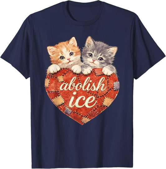 Abolish ICE No Ice Cute Cat Valentine Men Women T-Shirt - T-Shirt | Navy
