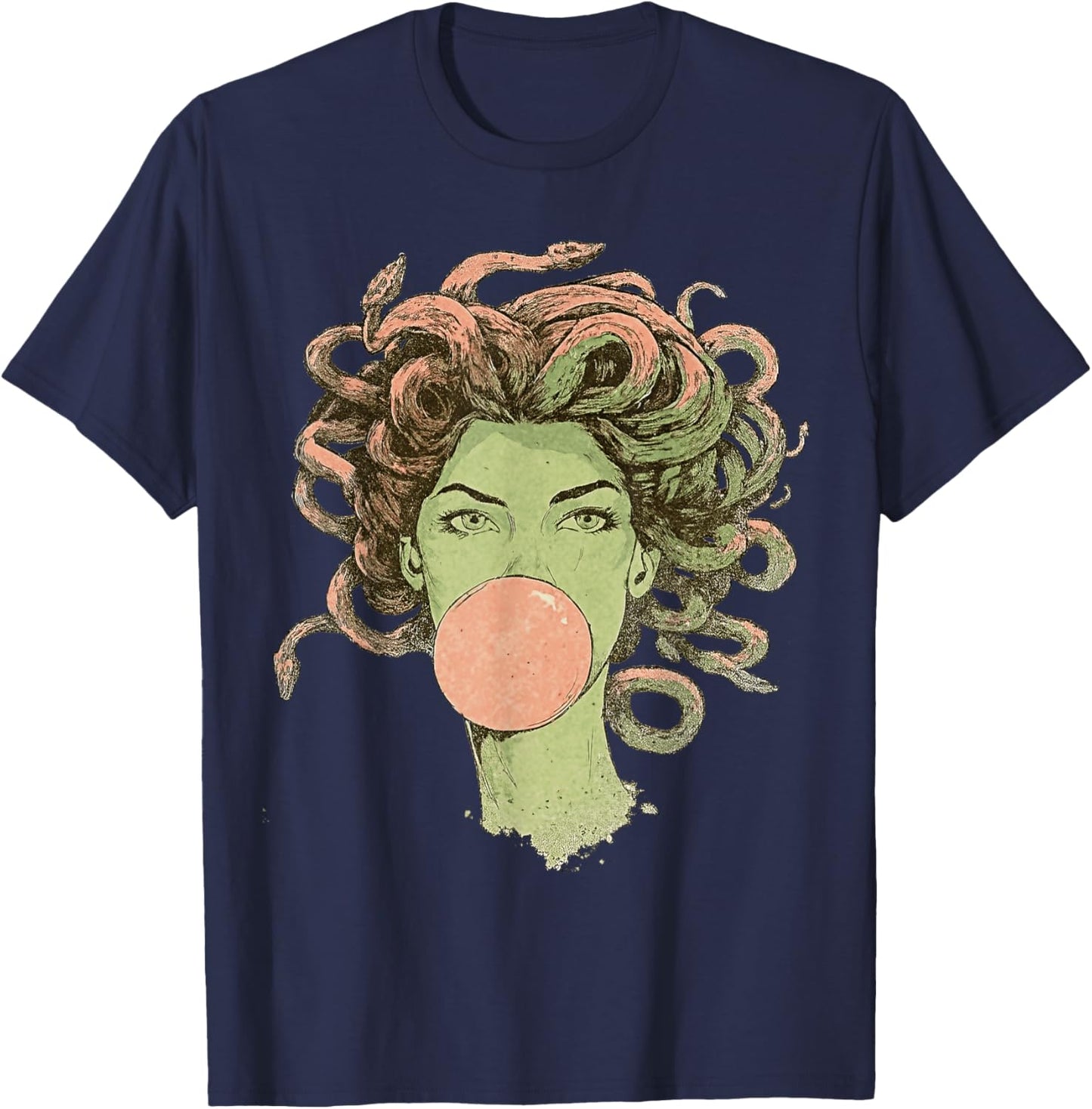 Medusa Bubblegum Mythological Snake Hair Goddess Feminist T-Shirt - T-Shirt | Navy