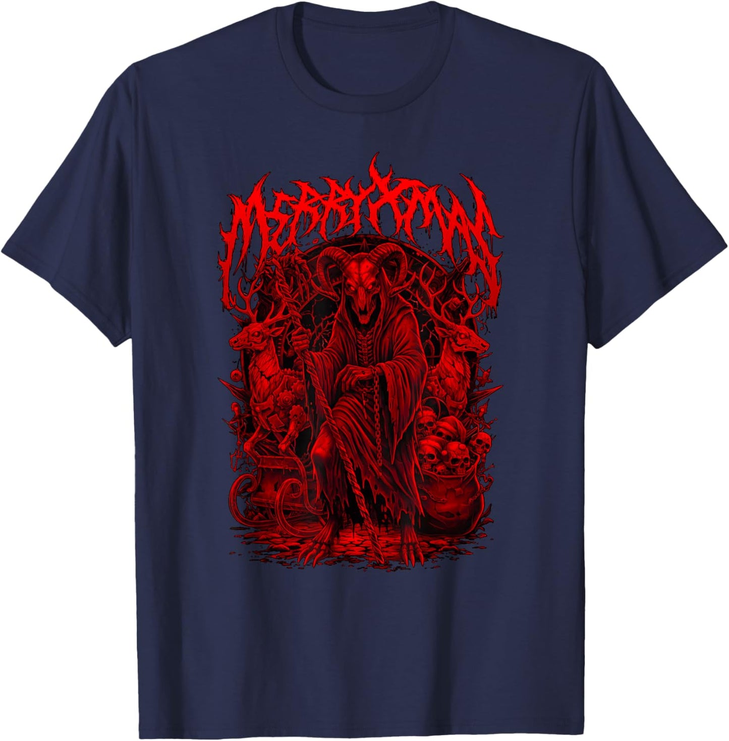 Merry Xmas Heavy Metal Band Parody Death Metal Vintage Santa T-Shirt - T-Shirt | Navy